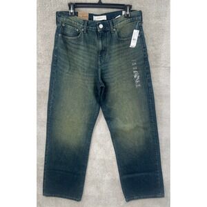 PacSun Dylan Baggy Jeans Mens 31x32 Green Tint Indigo‎ Wide Leg Rigid Denim NEW